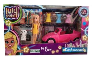 PLAYSET AUTO MUNECA Y ACCESORIOS LULY POCKET VR3 2427 VESTIDO AMARILLO