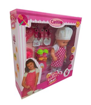 MUNECA MILA CHEF CARINITO CON ACCESORIOS VR1 923 DELANTAL ROSA - Imagen 2