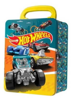 VALIJA LATA PORTA AUTOS CAR CASE METAL HOT WHEELS VR2 HWCC2 MODELO AMARILLO - Imagen 4