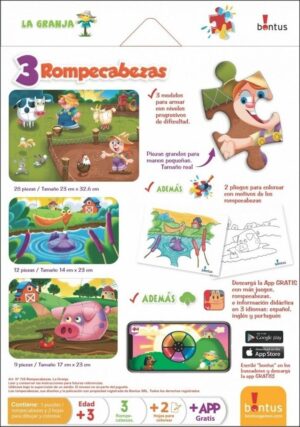 ROMPECABEZAS PUZZLE PACK X3 INFANTIL COLOREAR BONTUS VR1 725 LA GRANJA - Imagen 3