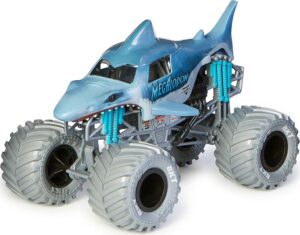 VEHICULO MONSTER JAM DIE CAST 1:24 METAL ORIGINAL VR7 58700 MEGALODON SILVER