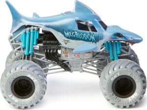 VEHICULO MONSTER JAM DIE CAST 1:24 METAL ORIGINAL VR7 58700 MEGALODON SILVER - Imagen 2