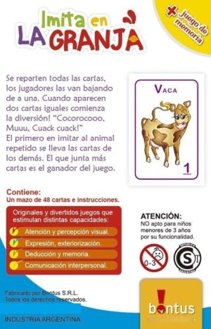 JUEGO DIDACTICO INFANTIL CON CARTAS BONTUS VR4 331/2/3 IMITA EN LA GRANJA - 335 - Imagen 2