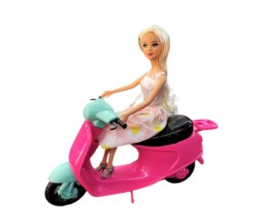 MUNECA KIARA Y SU MOTO DE PASEO VR6 B089 VESTIDO ROSA CON GIRASOLES - Imagen 2