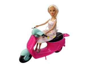 MUNECA KIARA Y SU MOTO DE PASEO VR6 B089 VESTIDO ROSA CON GIRASOLES - Imagen 3