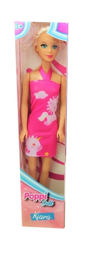 MUNECA KIARA ARTICULADA 30 CM POPPI DOLL VR13 B150 MODELO: VESTIDO UNICORNIO FUCSIA