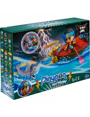 PINYPON ACTION FIGURA PIRATA CON BOTE LANZA PROYECTIL TIBURON COD 15587