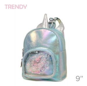 MOCHILA INFANTIL TRENDY ECO CUERO UNICORNIO GLITTER VR2 51339 CELESTE - Imagen 2