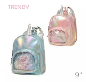 MOCHILA INFANTIL TRENDY ECO CUERO UNICORNIO GLITTER VR1 51339 ROSA - Imagen 3