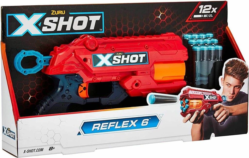PISTOLA X-SHOT EXCEL REFLEX 6 TIRA 20MTS 8 DARDOS VR2 36116 ROJA - 5765