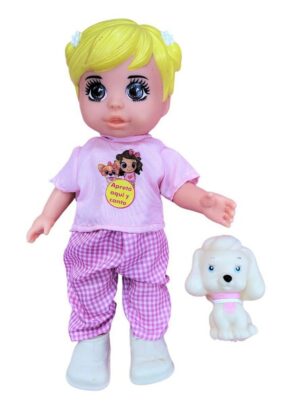 MUÑECA CARIÑITO TINY COZY MUSICAL CON MASCOTA VR2 0939 PANTALON A CUADROS