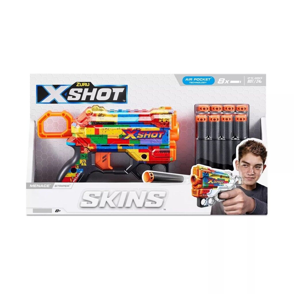 PISTOLA X-SHOT C/ DARDOS SHOT SKINS MENACE VR9 7297 STRIPER