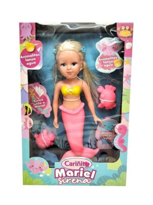 MUÑECA CARIÑITO SIRENITA MARIEL C/ANIMALITOS VR3 919 ROSA Y AMARILLO