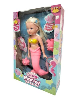 MUÑECA CARIÑITO SIRENITA MARIEL C/ANIMALITOS VR3 919 ROSA Y AMARILLO - Imagen 2