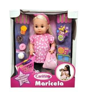 MUNECA MARICELA AL SUPERMERCADO Y CARRITO VR4 0882 ROSA C/FLORES BLANCAS