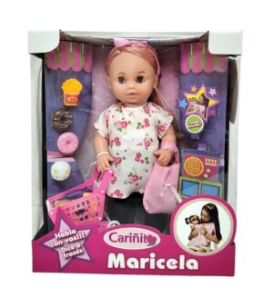 MUNECA MARICELA AL SUPERMERCADO Y CARRITO VR3 0882 ROSA Y FLORES ROJAS - Imagen 3