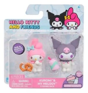 FIGURA PACK X2 HELLO KITTY CON ACCESORIO VR6 HKT0001 KUROMI Y MY MELODY CON UNA ROSCA
