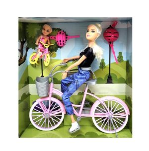 MUÑECA TINY Y LULY VAN DE PASEO EN BICI CON CASCO VR4 54537 REMERA NEGRA - Imagen 3