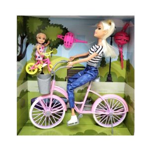 MUÑECA TINY Y LULY VAN DE PASEO EN BICI CON CASCO VR3 54537 REMERA A RAYAS - Imagen 2