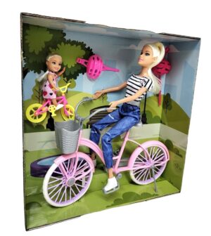 MUÑECA TINY Y LULY VAN DE PASEO EN BICI CON CASCO VR3 54537 REMERA A RAYAS - Imagen 3