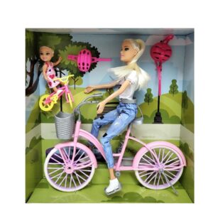 MUÑECA TINY Y LULY VAN DE PASEO EN BICI CON CASCO VR1 54537 REMERA BLANCA - Imagen 3