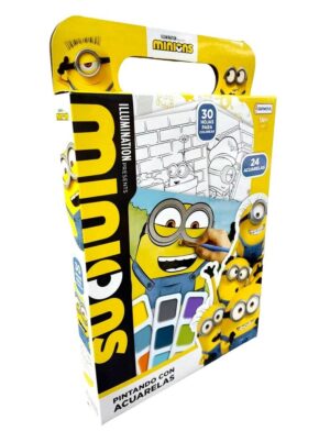 SET ARTE PINTANDO COLOREA C/ ACUARELAS MINIONS COD UMN00351