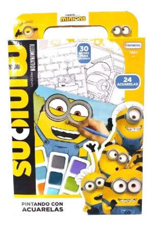 SET ARTE PINTANDO COLOREA C/ ACUARELAS MINIONS COD UMN00351 - Imagen 2