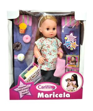 MUNECA MARICELA AL SUPERMERCADO Y CARRITO VR5 0882 BLANCO FLORES ROJAS Y VERDES