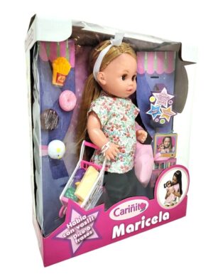 MUNECA MARICELA AL SUPERMERCADO Y CARRITO VR5 0882 BLANCO FLORES ROJAS Y VERDES - Imagen 2