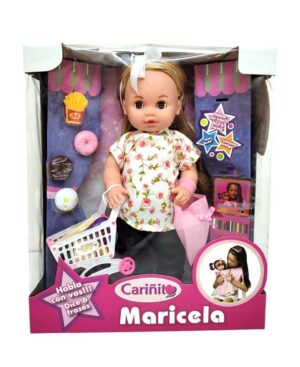 MUNECA MARICELA AL SUPERMERCADO Y CARRITO VR6 0882 BLANCO FLORES ROJAS