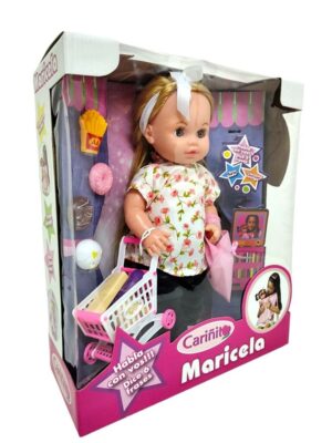 MUNECA MARICELA AL SUPERMERCADO Y CARRITO VR6 0882 BLANCO FLORES ROJAS - Imagen 2