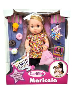 MUNECA MARICELA AL SUPERMERCADO Y CARRITO VR7 0882 BLANCO FLORES ROJAS Y NARANJAS