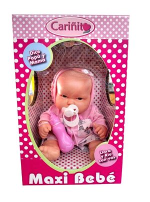 CARINITO MAXI BEBE LLORA RIE MAMA PAPA VR5 0765 ROSA CON MAMADERA