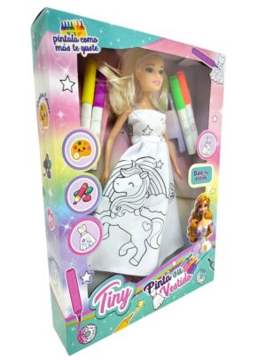 MUÑECA TINY VESTIDO PARA PINTAR CON FIBRAS COD 54928 - Imagen 3