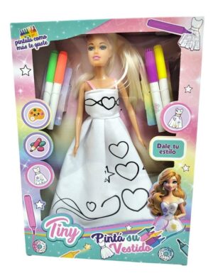 MUÑECA TINY VESTIDO PARA PINTAR CON FIBRAS COD 54928 - Imagen 4