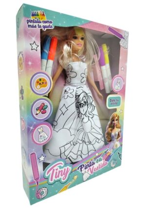 MUÑECA TINY VESTIDO PARA PINTAR CON FIBRAS COD 54928 - Imagen 2