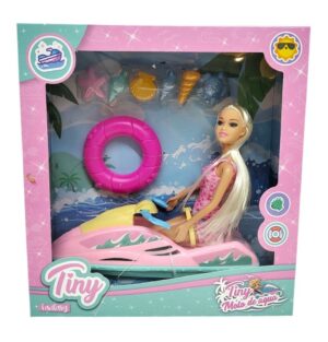 MUÑECA TINY EN SU MOTO DE AGUA CON ACCESORIOS VR2 54457 ROSA