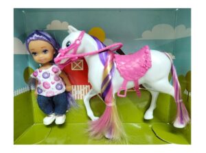 MINI MUÑECA LUCY POP Y SU CABALLO C/ ACCESORIOS VR2 54912 PELO VIOLETA - Imagen 4