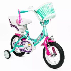 BICICLETA R/12 ROSA C/ VERDE CANASTO ASIENTO BEBOTE COD 3306 - Imagen 2