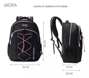 MOCHILA 18 NEGRO LILA FUCSIA SKORA COD 37704 - Imagen 8