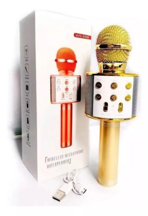 MICROFONO DE MANO KARAOKE BLUETOOTH USB VR6 SW-585 GOLD WS-858