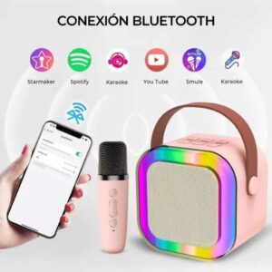 MINI PARLANTE KARAOKE A BT CON DOBLE MICROFONO USB VR1 MGC-25265D ROSADO - Imagen 2