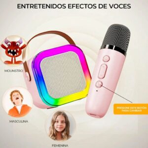 MINI PARLANTE KARAOKE A BT CON DOBLE MICROFONO USB VR1 MGC-25265D ROSADO - Imagen 6
