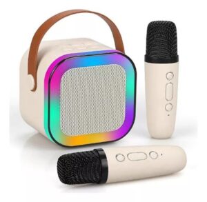 MINI PARLANTE KARAOKE A BT CON DOBLE MICROFONO USB VR3 MGC-25265D BLANCO