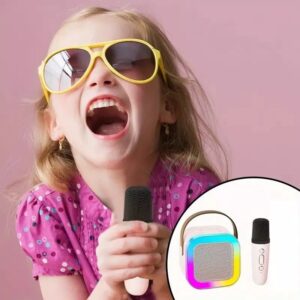 MINI PARLANTE KARAOKE A BT CON DOBLE MICROFONO USB VR3 MGC-25265D BLANCO - Imagen 5