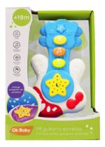 MINI GUITARRA BEBE MUSICAL Y LUCES OK BABY V01 OKBB0364 CELESTE