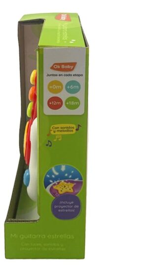 MINI GUITARRA BEBE MUSICAL Y LUCES OK BABY V01 OKBB0364 CELESTE - Imagen 2