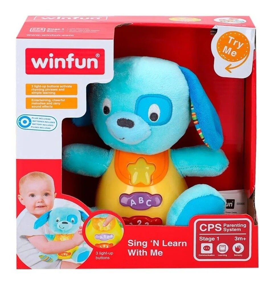 PERRITO DE PELUCHE DIDACTICO LUZ SONIDO BEBE WIN FUN COD 000686