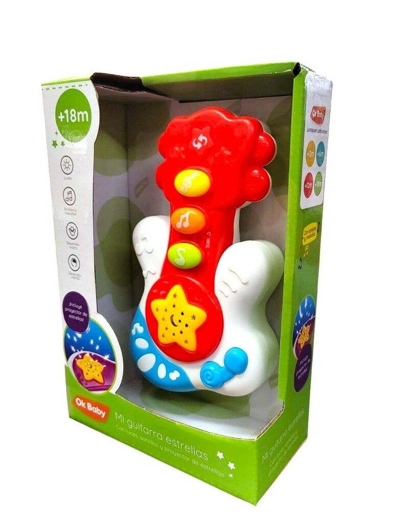 MINI GUITARRA BEBE MUSICAL Y LUCES OK BABY V02 OKBB0364 ROJO - Imagen 3