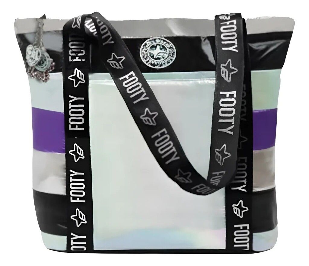 BOLSO METALIZADO FOOTY CON MANIJAS VR1 FTY4055 NEGRO PLATEADO VIOLETA
